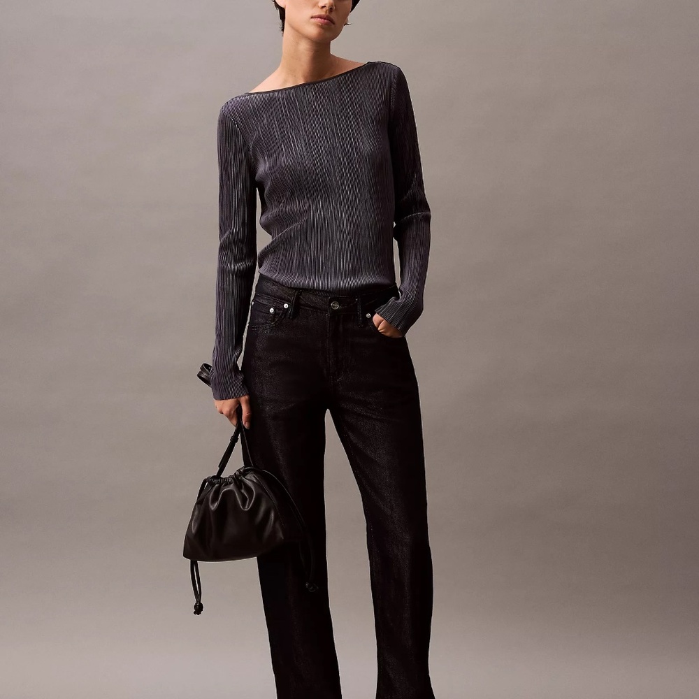BNWT NEW Calvin Klein Plisse Ebony Low Back Slim T-Shirt issey mistake Sz LARGE!